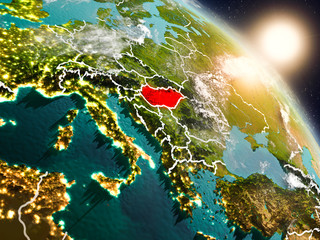 Hungary from space during sunrise