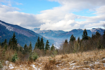 Scenic winter view on top of the Carpathian mountain