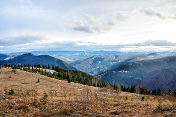 Scenic winter view on top of the Carpathian mountain