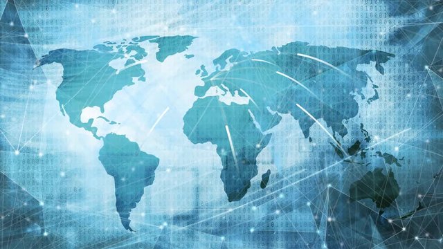 Abstract information travel from all of the world to Europe. Global network connection motion background.