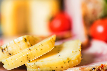 Cheese, turkey roll and vegetables