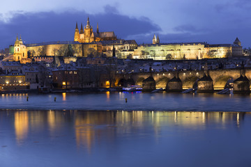 Night snowy Prague  historic Centum, Czech republic