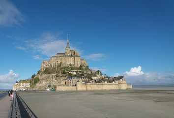 Normandie,France-January 26, 2018: Tower of Mont-Saint-Michel viewed from reception 