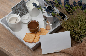 A festive breakfast of coffee in bed