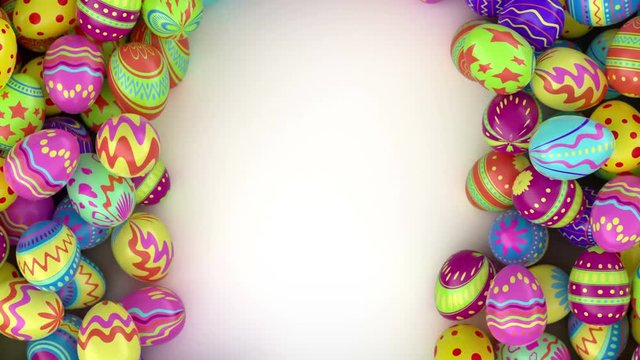 Easter eggs on solid background.  Colorful Easter eggs form a frame, you can put there your inscription or logo . White background.