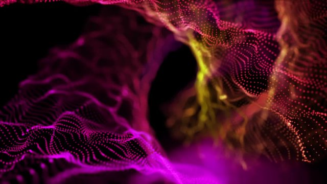 Glowing Glitter Light Particles Displacement Trapcode Form Seamless Looping Colorful Animated Motion Background Pink Magenta Red