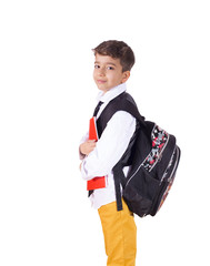 one casual boy student ready to go school