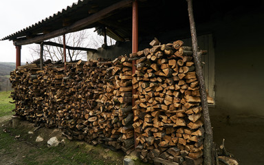 Close-up of a firewood pile