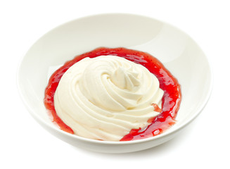 whipped cream with strawberry sauce