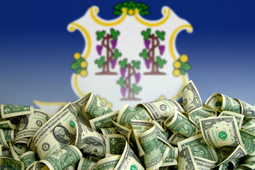 Connecticut flag, USA with US Dollars