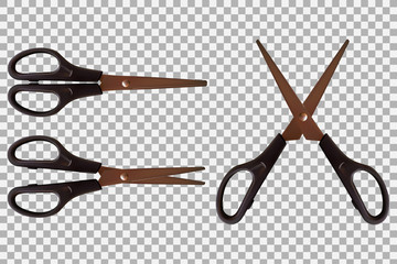 Set of 3 scissors. Realistic vector illustration