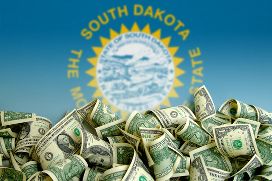 South Dakota flag, USA with US Dollars