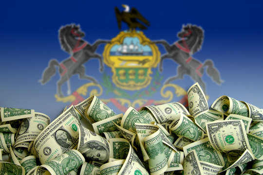 Pennsylvania flag, USA with US Dollars