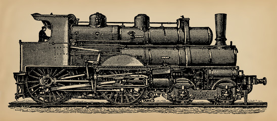An old steam locomotive, model of 1897. Publication of the book "A Century in the text and pictures", Berlin, Germany, 1899 © Sergey Kohl
