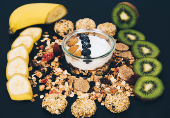 Healthy breakfast fresh granola muesli.