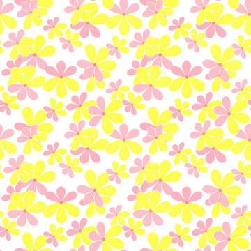 Seamless cute kide floral pattern on white