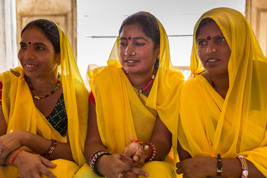 Traditional Indian Women In Sari Costume