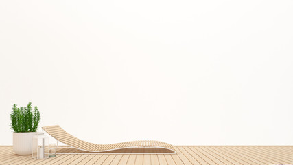 Daybed or living area on white background for artwork take view -Terrace for living area  in hotel or home - Simple design artwork for vacation time - 3D Rendering