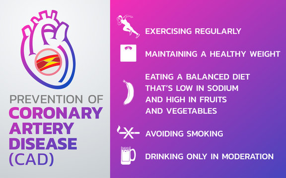 prevention of coronary artery disease (CAD) icon design, infographic health, medical infographic. Vector illustration