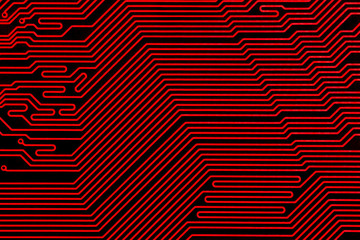 red Printed circuit board details close up/motherboard chip texture background, macro/ Clean of dust and impurities / Close up of a computer circuit red board