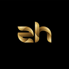 Initial lowercase letter zh, swirl curve rounded logo, elegant golden color on black background