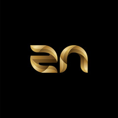 Initial lowercase letter zn, swirl curve rounded logo, elegant golden color on black background