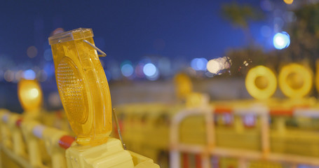Caution light in the city