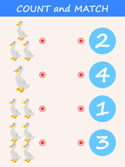 Count and match duck cartoon. Math educational game for children