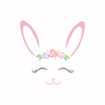 Cute bunny smiling face vector.