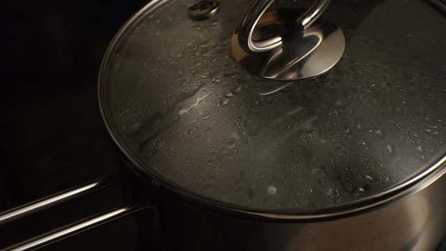 Steel stewpan with water. Video