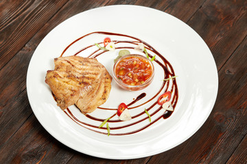 Grilled chiken with sweet and sour sauce