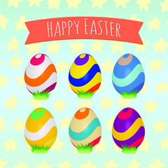 Easter eggs set. Colorful holiday patterns. Realistic Easter eggs. 3D. Vector background. Spring holiday ornament.Decorative collection on artistic background. Vintage vector design illustration.