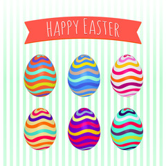 Easter eggs set. Colorful holiday patterns. Realistic Easter eggs. 3D. Vector background. Spring holiday ornament.Decorative collection on artistic background. Vintage vector design illustration.