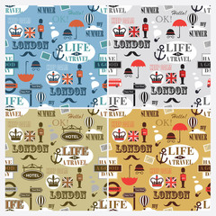 set of four color british newspaper texture seamless patterns