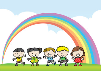 Obraz na płótnie Canvas kids with rainbow background