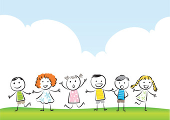 kids with rainbow background