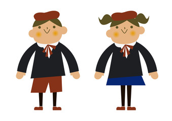制服を着た子供のイラストレーション。卒業式。入学式。