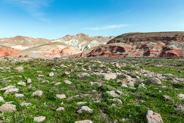 Fototapeta na wymiar Amazing striped red mountains