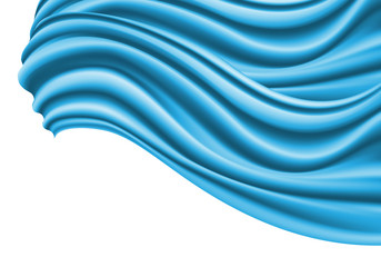Blue fabric satin flying on white luxury  background texture vector illustration.