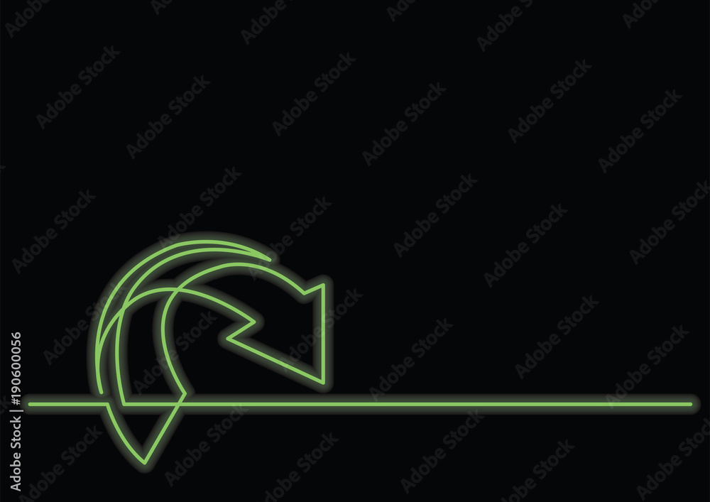 Poster continuous line drawing of arrow with neon vector effect