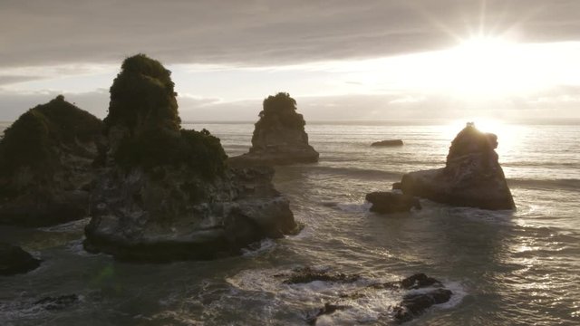 Aerial drone video of Buller coast line, West Coast, New Zealand