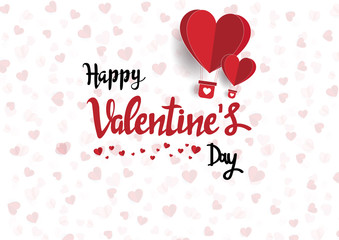 Illustration of love and valentine day,Origami made hot air balloon flying