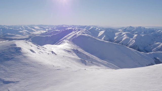 Aerial drone video of Snowy Mountains, Chest Peak, Canterbury, New Zealand