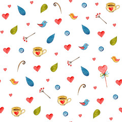 Stylish seamless pattern with watercolor hearts. Valentine elements. Love illustration