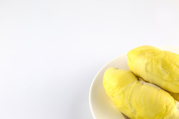 Durian fruit put on white dish Isolated
