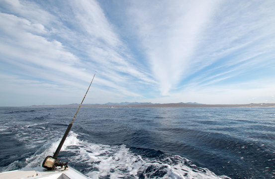 Fishermans view on charter fishing boat on the Pacific side of Cabo San Lucas in Baja California Mexico BCS
