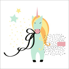 Cute unicorn.  Vector illustration.
