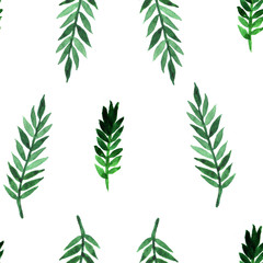 Seamless pattern with herbal motifs. Hand painted watercolor elements.