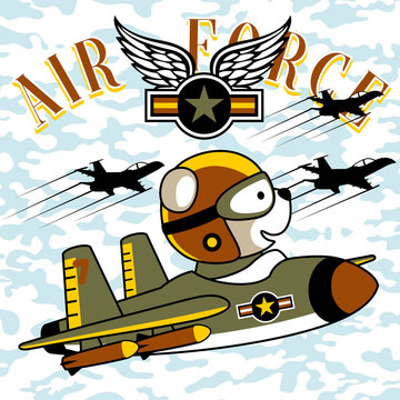Figter jet squadron cartoon vector with funny pilot