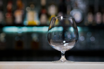 Empty glasses wine in restaurant. Glass water.dish spoon fork on table at restaurant